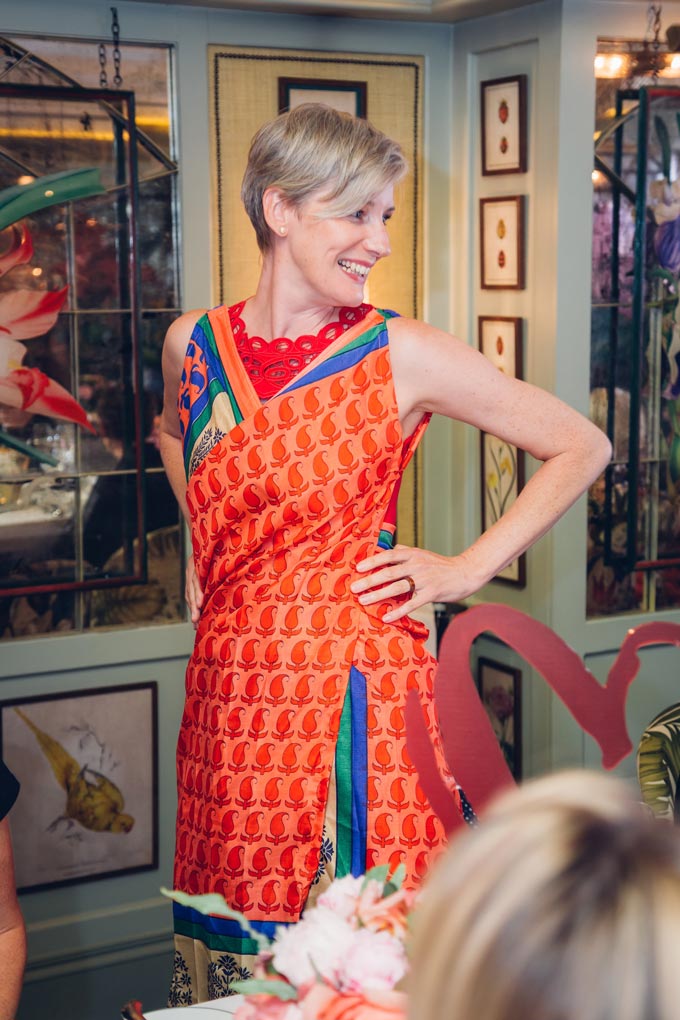 Empowering women. Fritha demonastrating Secret Sari Dress at the Prix Clarins Stylist 2018 award lunch. Image: Secret Projects.