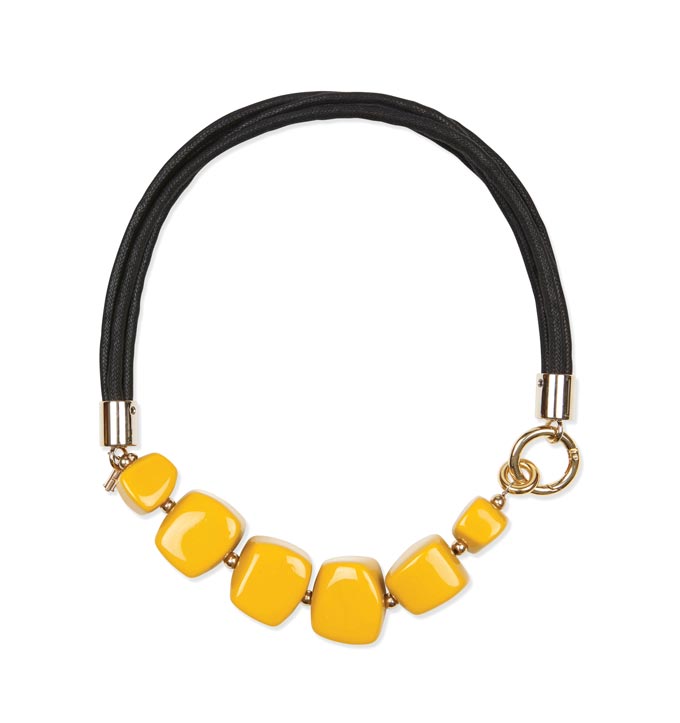 A statement necklace with large strong yellow beads from Hobbs.