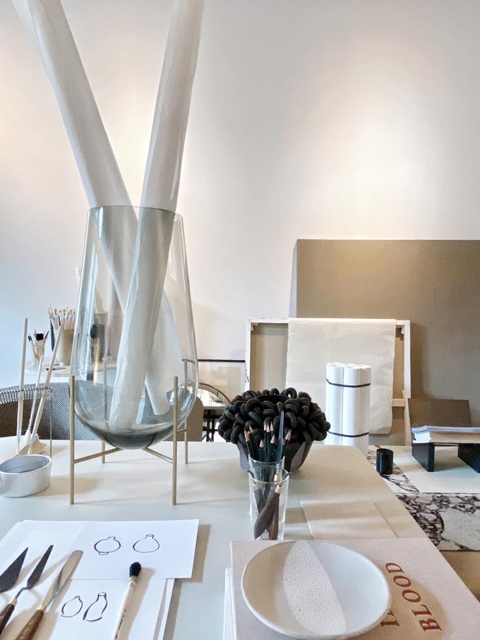 Partial view of a sculptor's objects in a staged exhibition-apartment for the Stockholm design week 2020. Image: Italianbark.