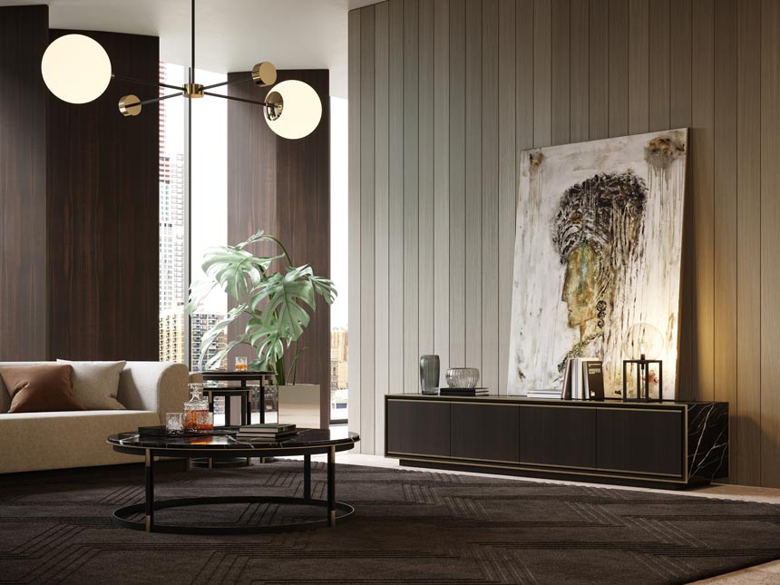  A stunning living room with a limited to earth tones color palette. Image: Laskasas.