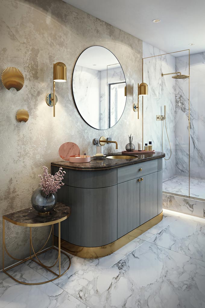 A stylish bathroom with a shower stall. Image: Nest.co.uk.