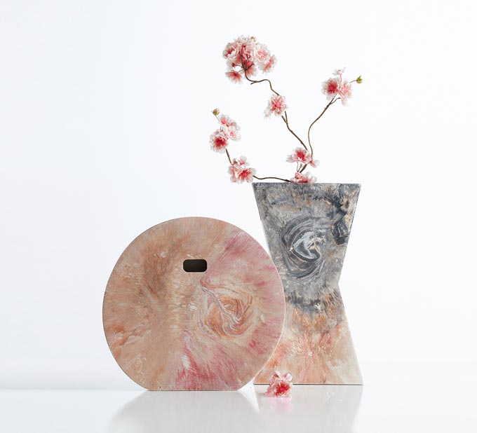 Two sustainable products - vases made of plastic with zero waste and qualities of classic materials from Kunst S.