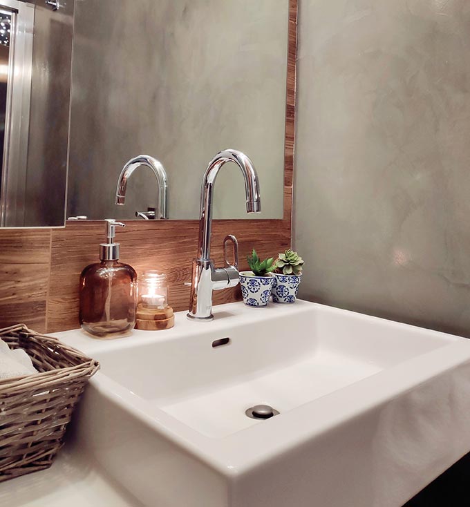 Partial view of my small washroom vanity with a Laufen washbasin.