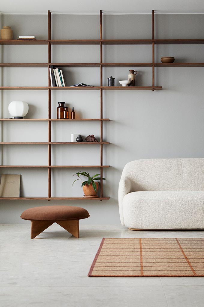 An open plan modular storage solution for modern living, in a minimalist space, the Bond Shelves - designed for Fogia by Main. Image: Nest.co.uk.