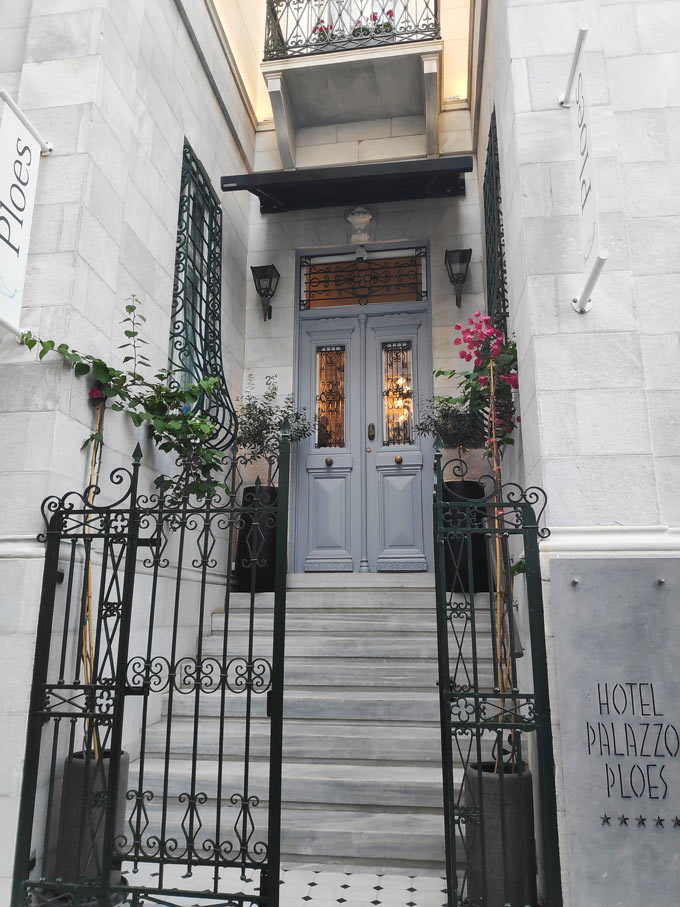 Entrance to a boutique hotel, Ploes, in Hermoupolis. Image: Velvet Karatzas.