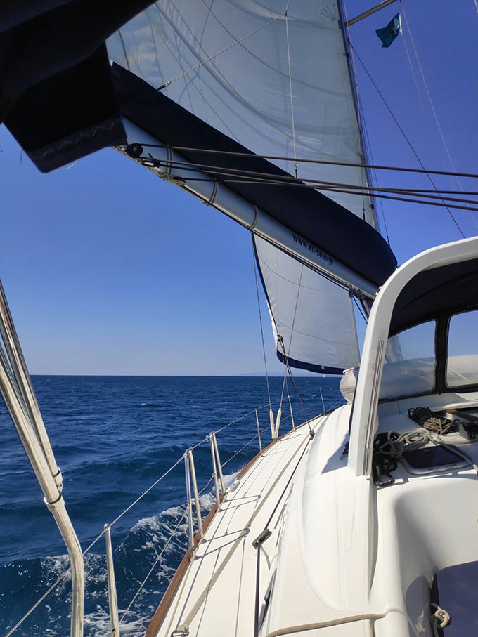 View of the sea while on a sailing boat. Image by Velvet Karatzas.