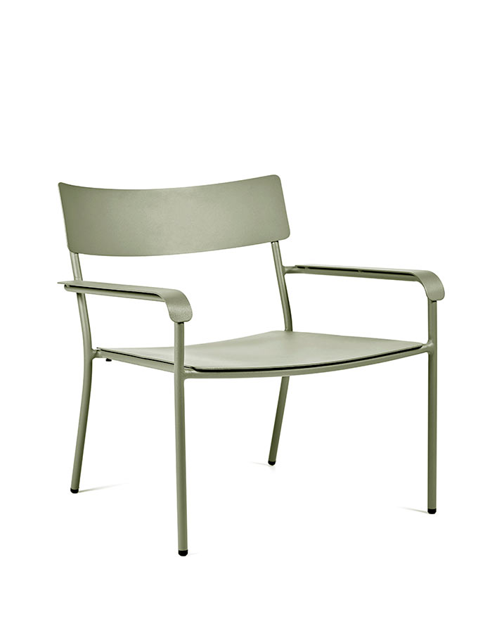 A minimalist outdoor chair Serax August in a powder green color. Image: Nest.co.uk.