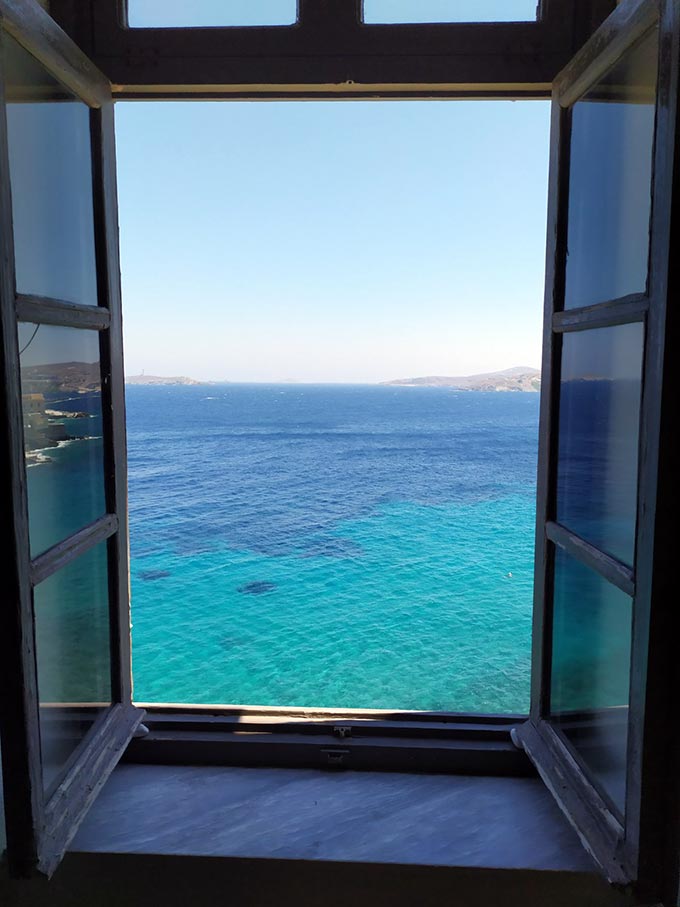 The sea view from an open window at a restaurant in Hermoupolis - Sta Vaporia.