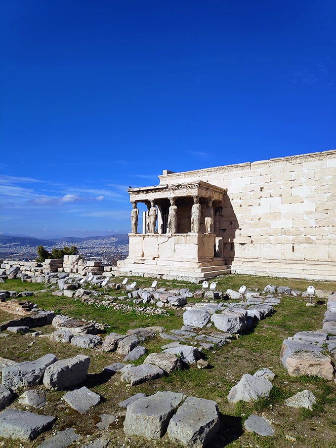 Side view of the Erehtheion with the Caryatides.