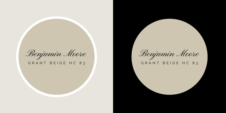 Contrasting black and off-white backgrounds against the same BM Grant Beige swap.