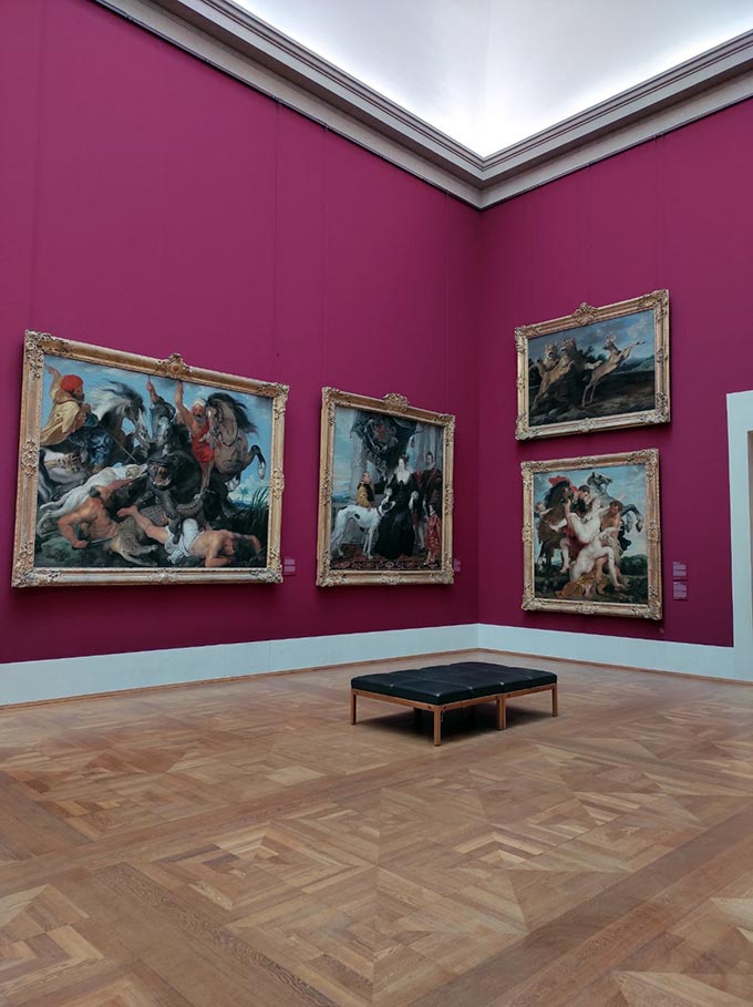 View of one of many rooms filled with gorgeous artwork at the Altes Pinakothek in Munich.