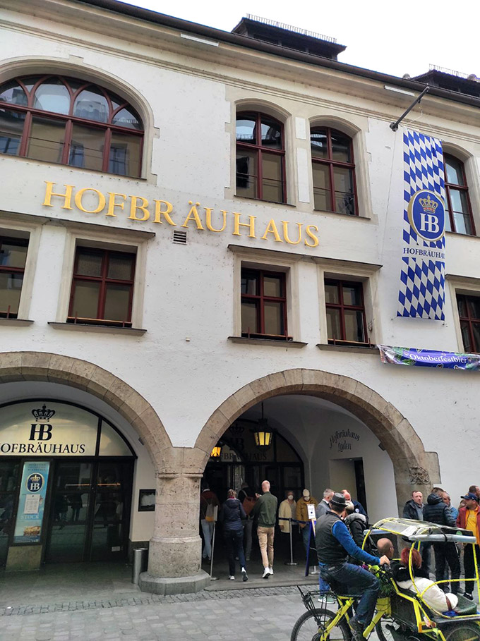 The facade of Hofbraeuhaus - probably the most notable brewery in Munich.