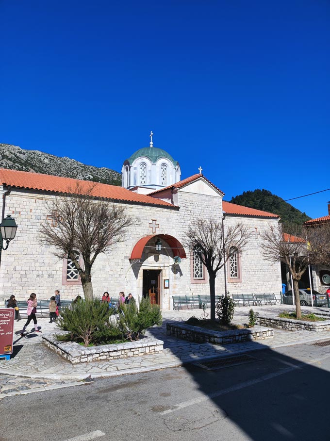 The side facade of a Greek Orthodox Church at the village of Stemnitsa.