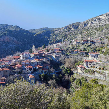 A view across the village of Stemnitsa in the Pelloponese, Greece.
