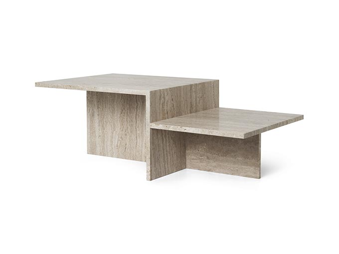 A packshot of the Distinct Coffee Table in travertine. Image: fermLIVING.