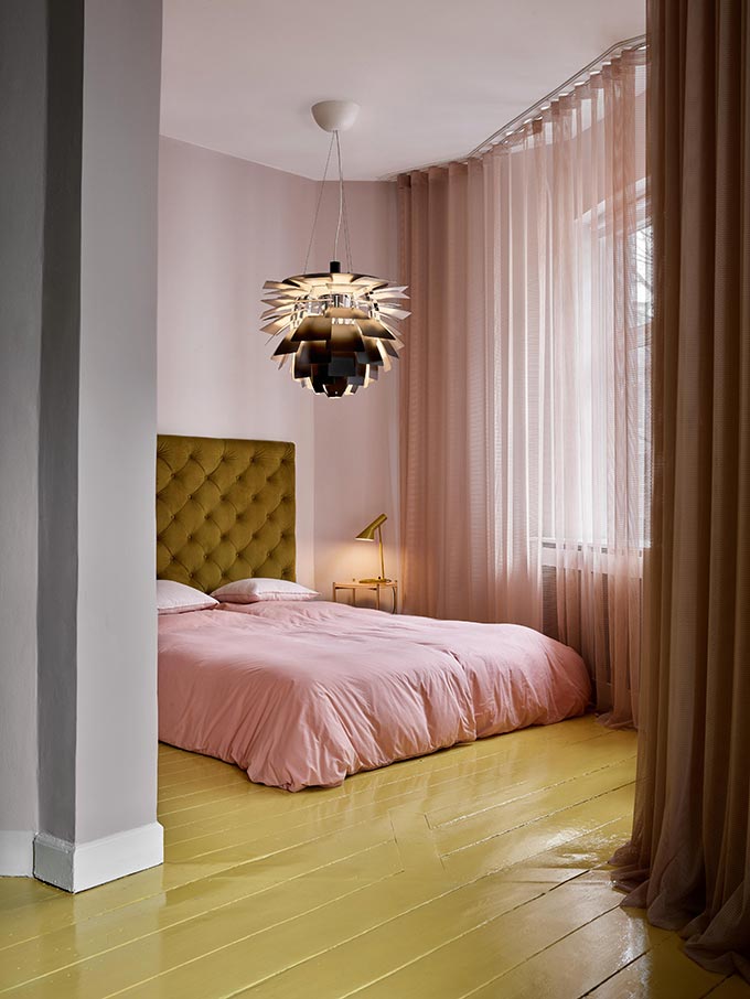 A lifestyle image of a bedroom with the Louis Poulsen PH Artichoke Suspension Light featuring. Image: Nest.co.uk.