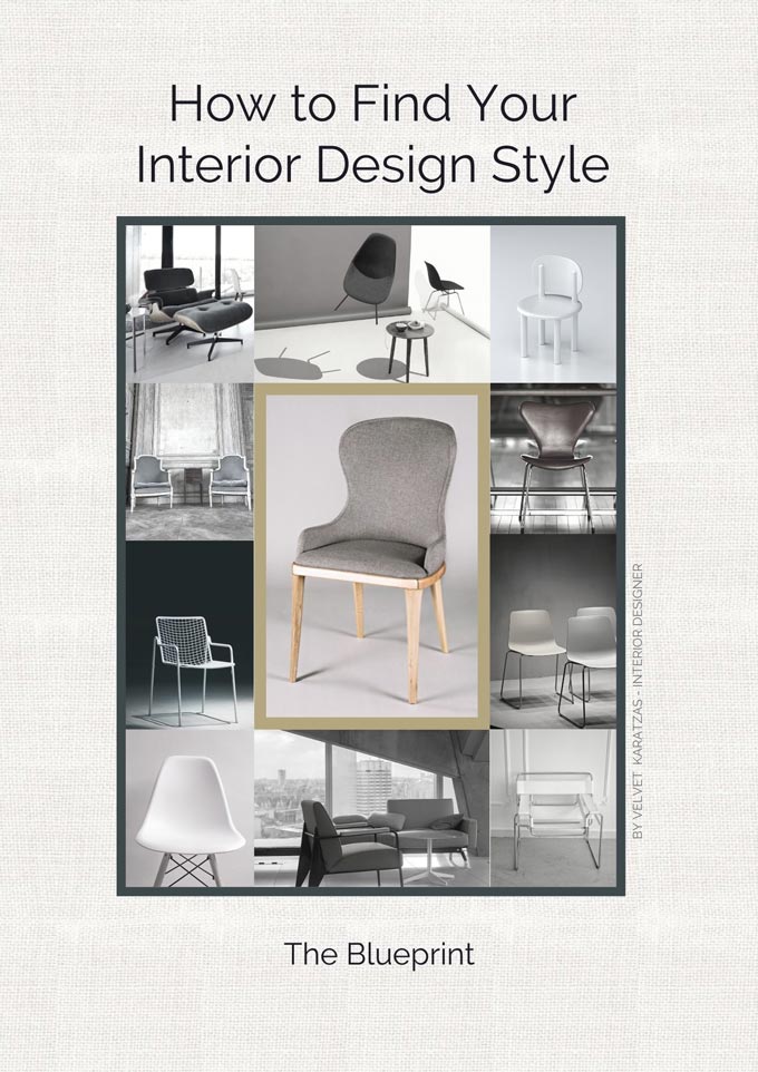 Cover page of e-book on How to Find Your Interior Design Style - The Blueprint by Velvet Karatzas.