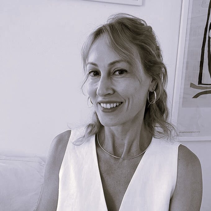 Velvet Karatzas - Interior Designer (black and white photo)